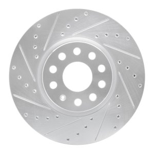 Audi Q3 Brake Rotor (1) - Front Left - R1 Concepts - Drilled & Slotted - Silver - `05-`25